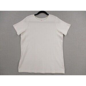 Woman Within White Short Sleeve Ribbed Knit T-Shirt L 18/20 Made In Taiwan
